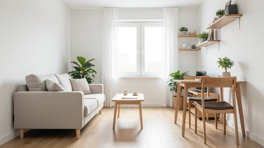 Intérieur d'un petit appartement lumineux et bien optimisé