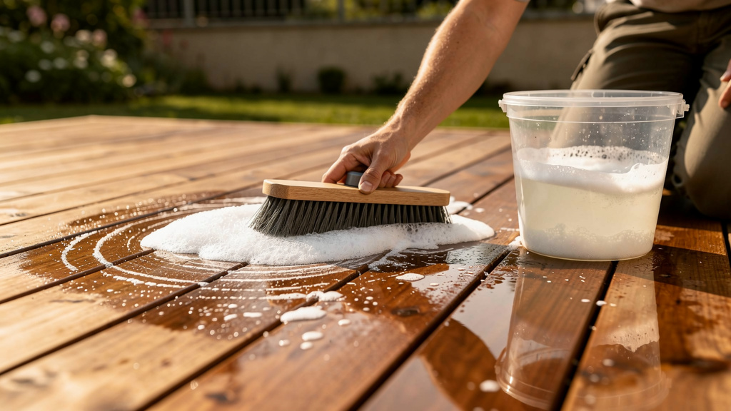 Brossage terrasse après application du percarbonate