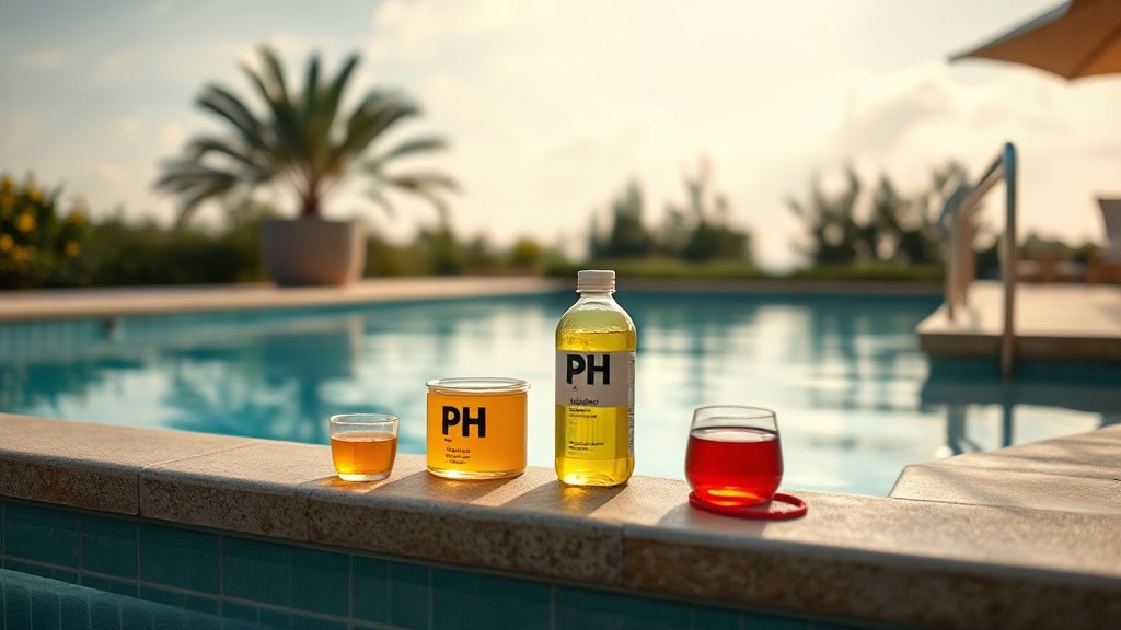 Produit pH moins posé au bord d'une piscine