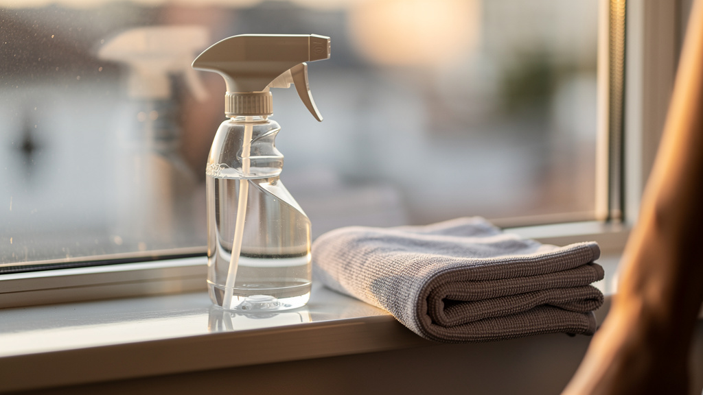 Vaporisateur et chiffon microfibre pour le nettoyage des vitres
