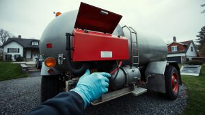 Camion de vidange de fosse septique en action
