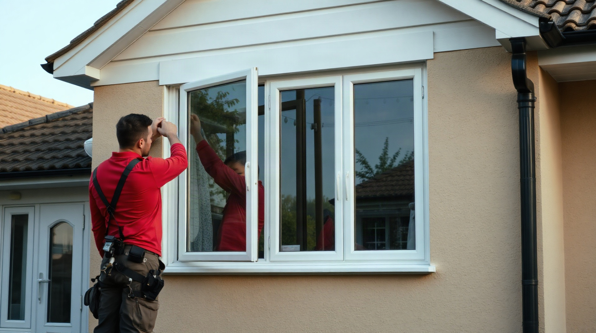 Fenêtres à double vitrage neuves installées sur la façade d'une maison individuelle