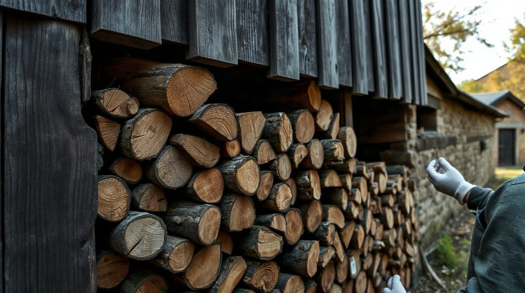 Stères de bois empilés dans un jardin