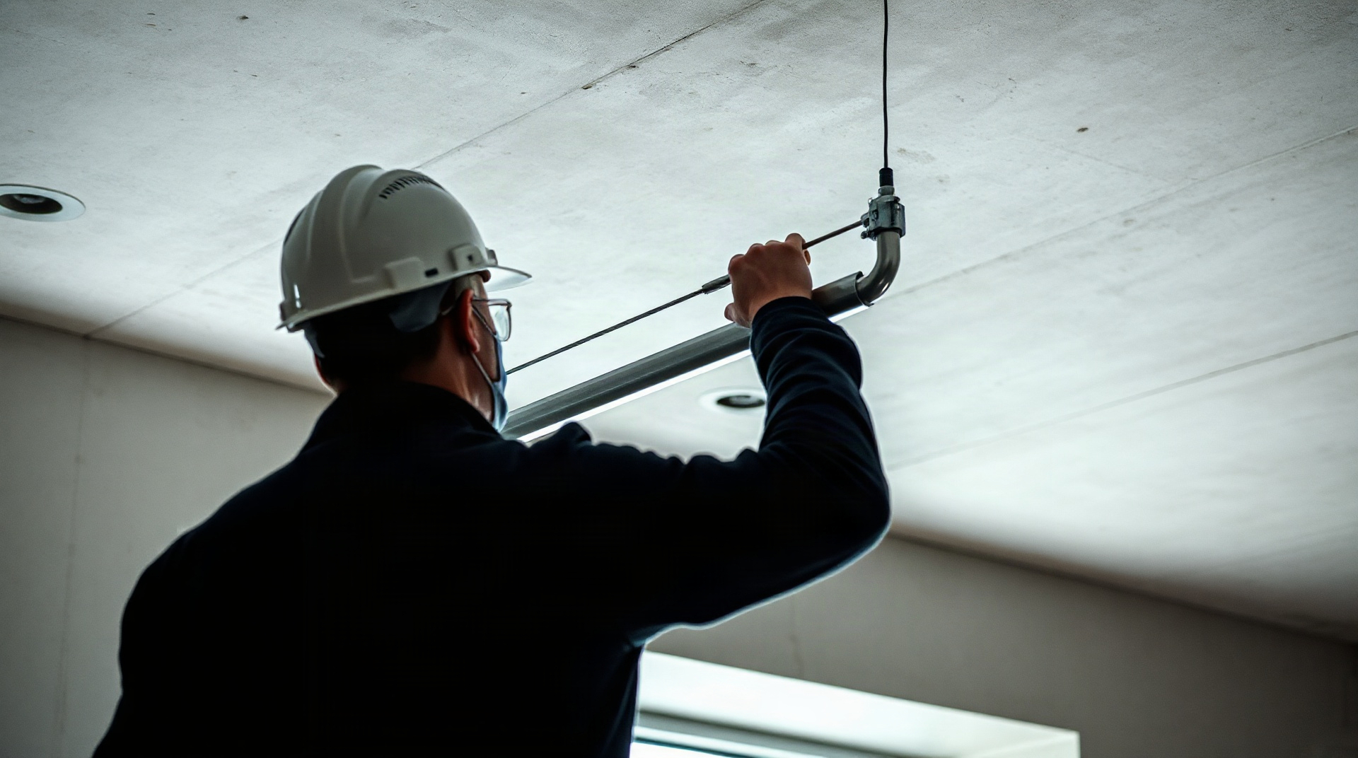 Suspentes et ossature de faux plafond en cours d'installation