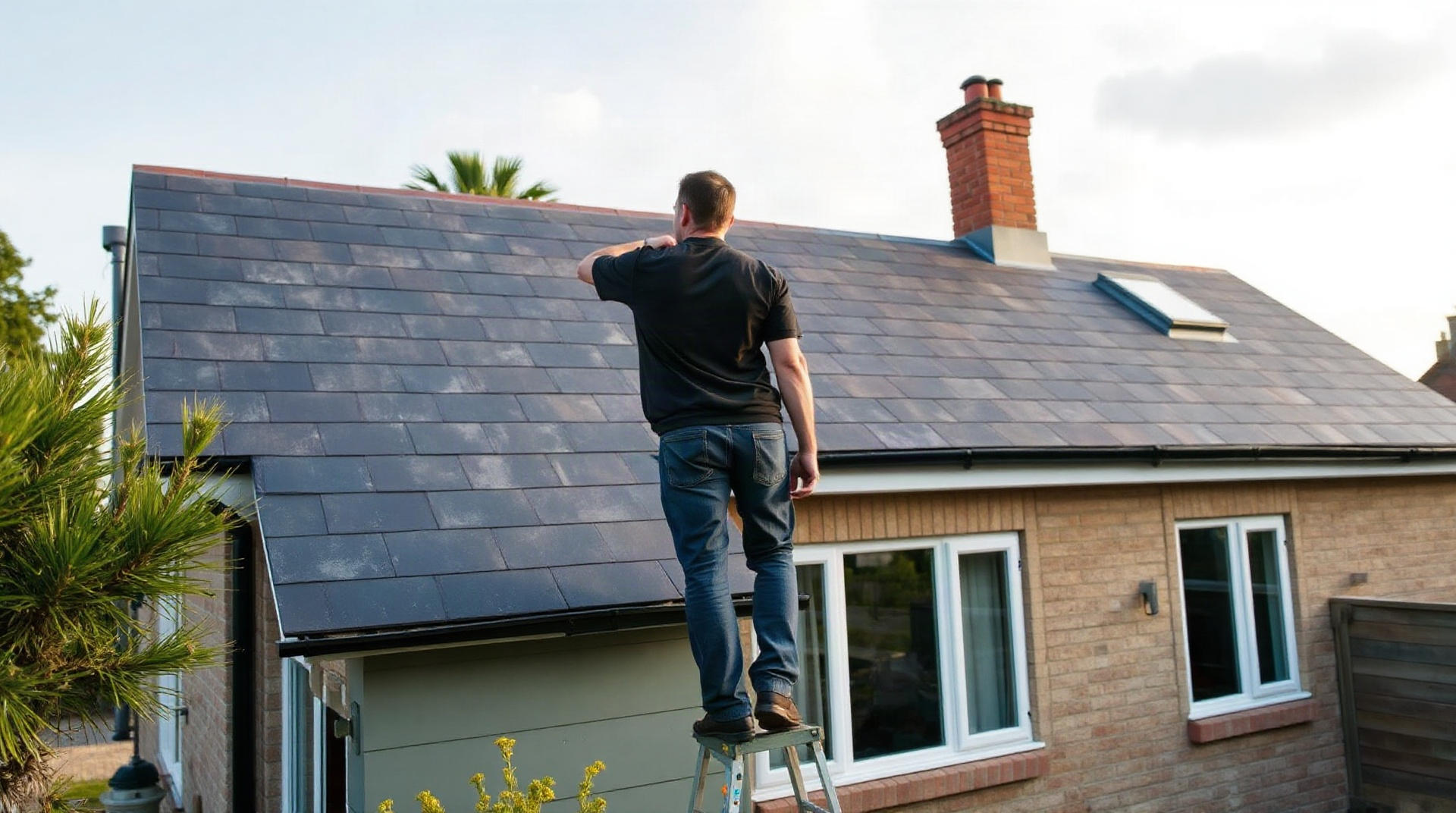 Toiture rénovée en ardoise sur maison individuelle